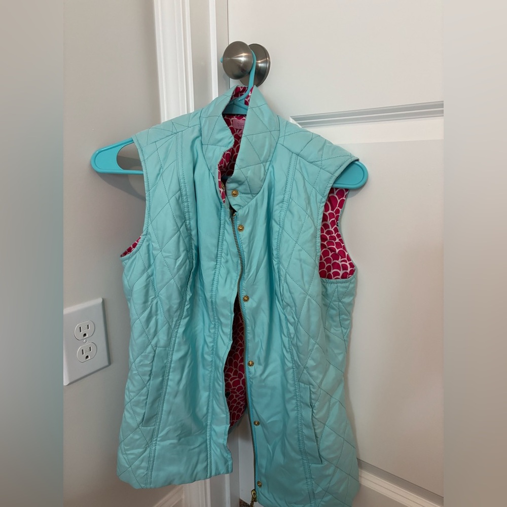 Lilly Pulitzer Aqua Quilted Vest with Pink Lining